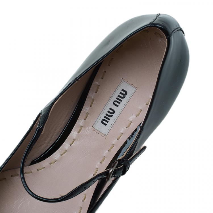 Pre Owned Miu Miu Black Patent Jeweled Mary Jane Ballet Flats Size 39.5