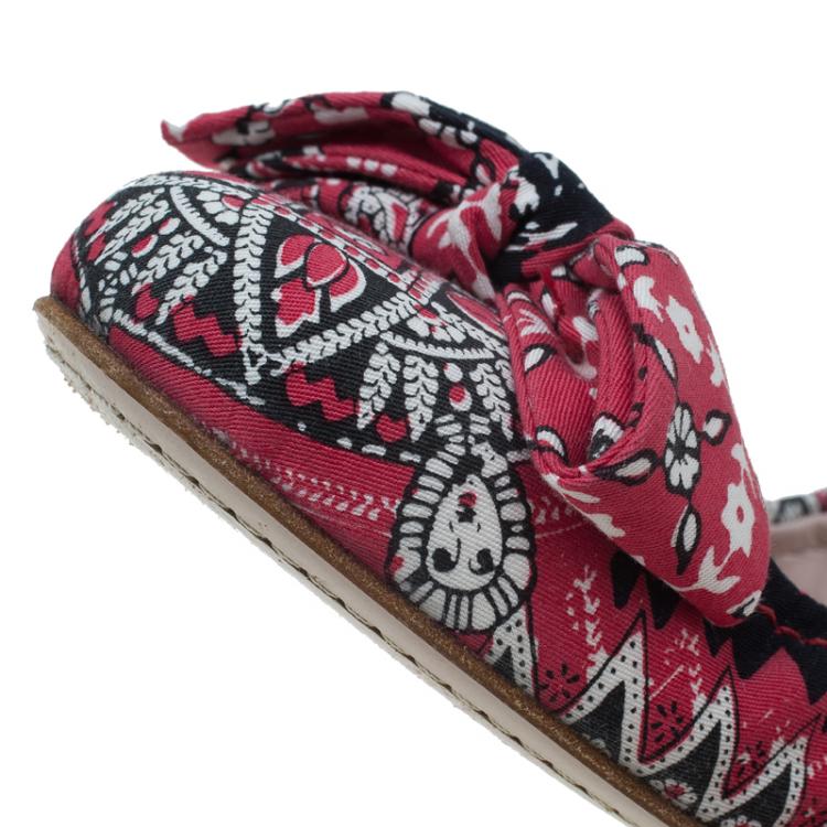 Pre Owned Miu Miu Red Floral Print Fabric Bow Ballet Flats Size 39