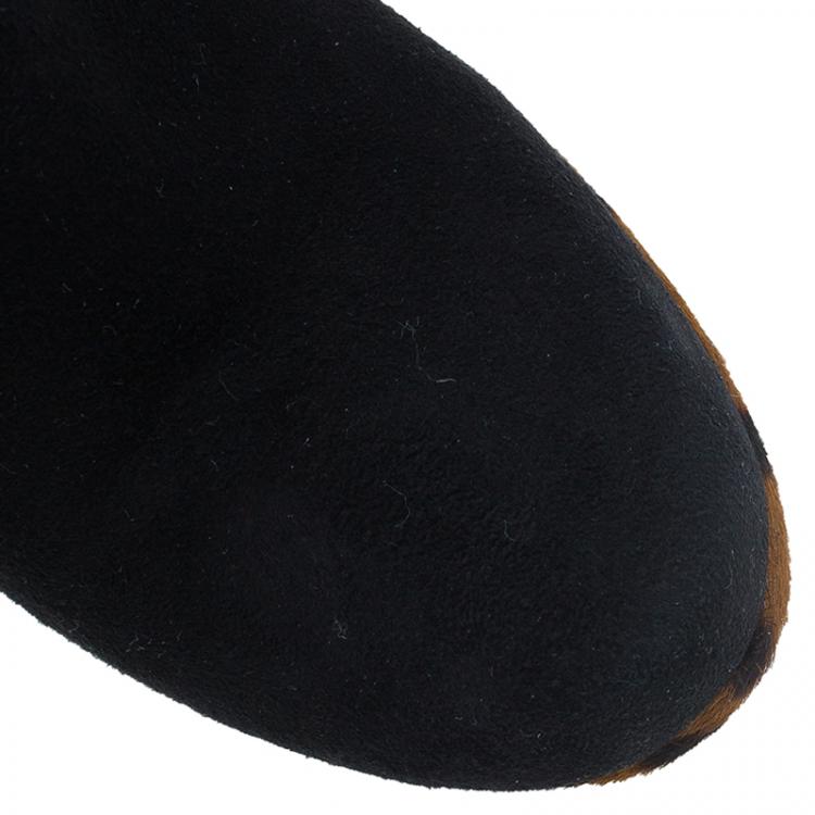 Pre Owned Miu Miu Black Suede and Leopard Print Hair-On Ankle Boots Size 38