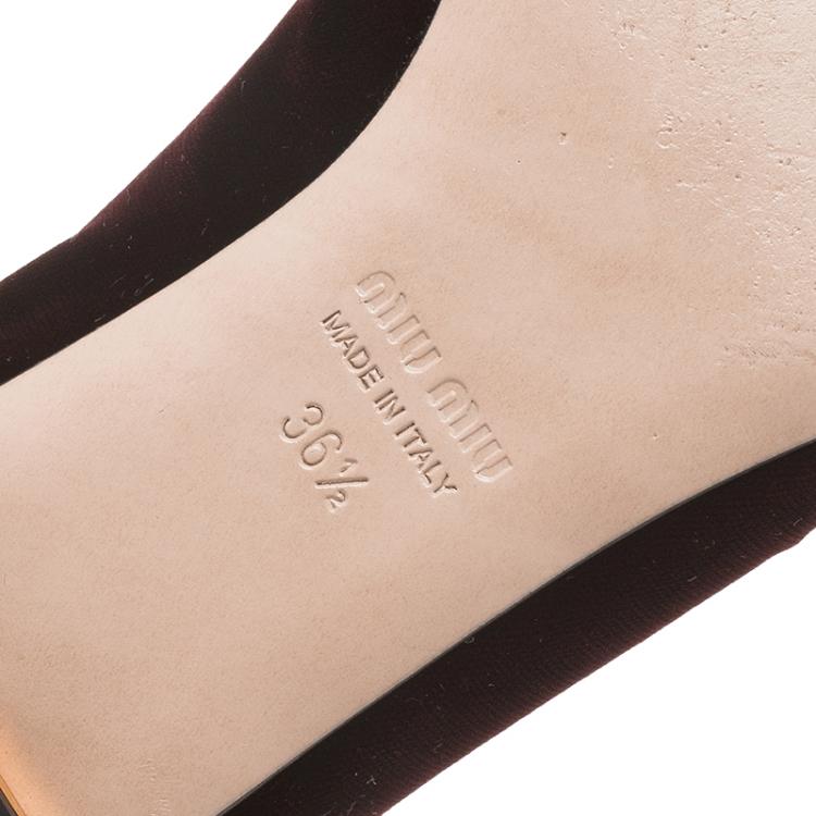Pre Owned Miu Miu Burgundy Embroidered Velvet Embellished Heel Pointed Ballet Flats Size 36.5