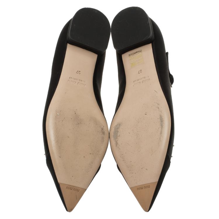 Pre Owned Miu Miu Black Satin Jeweled Mary Jane Flats Size 37