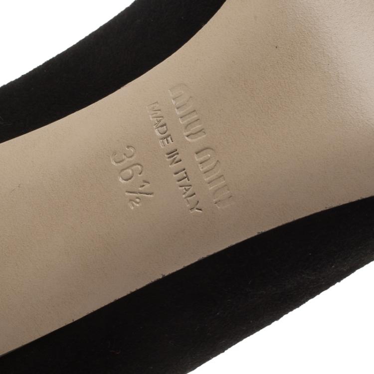Pre Owned Miu Miu Black Suede Jeweled Heel Open Toe Pumps Size 36.5