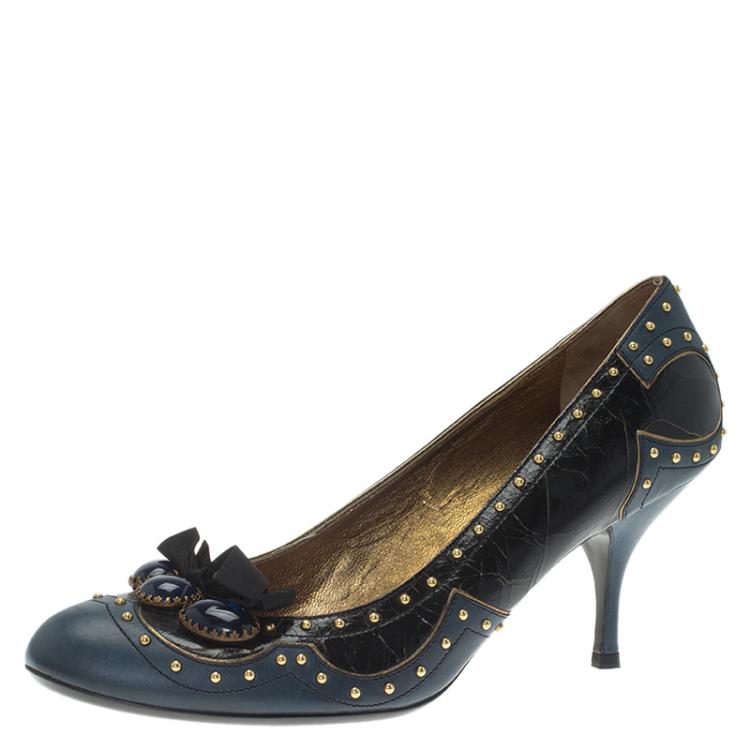 مملوكة مسبقًا Miu Miu Two Tone Studded Leather Pumps Size 39