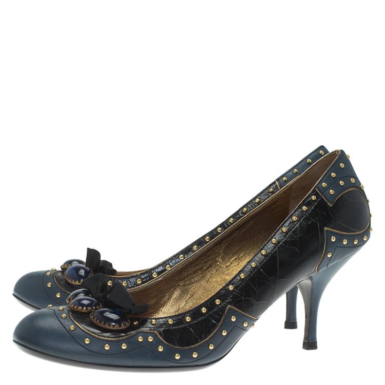 مملوكة مسبقًا Miu Miu Two Tone Studded Leather Pumps Size 39