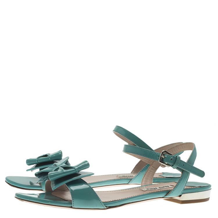 Pre Owned Miu Miu Green Patent Bow Sandals Size 35.5