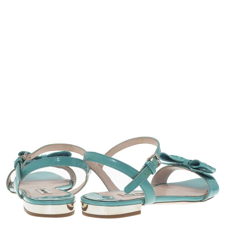 Pre Owned Miu Miu Green Patent Bow Sandals Size 35.5