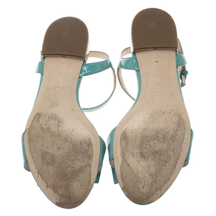 Pre Owned Miu Miu Green Patent Bow Sandals Size 35.5