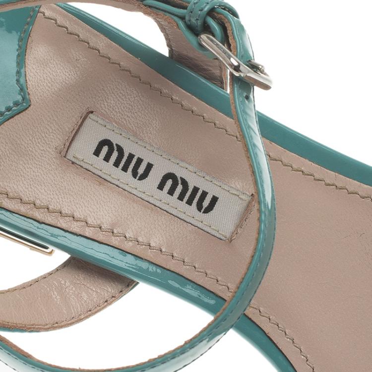 Pre Owned Miu Miu Green Patent Bow Sandals Size 35.5