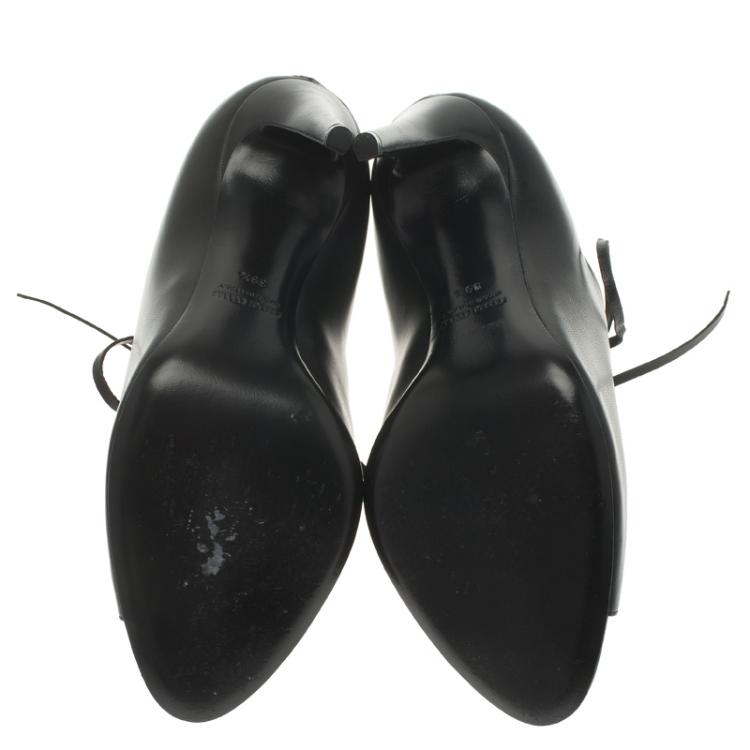 Miu Miu Black Leather Lace Up Open Toe Ankle Boots Size 39.5 Miu 