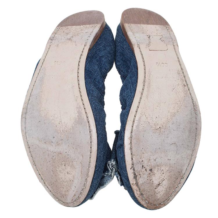 Pre Owned Miu Miu Blue Denim Embellished Ballet Flats Size 35.5
