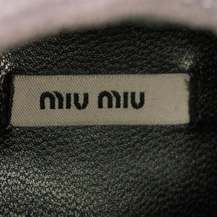 Pre Owned Miu Miu Black Patent Leather and Grey Suede Bow Ankle Boots Size 38