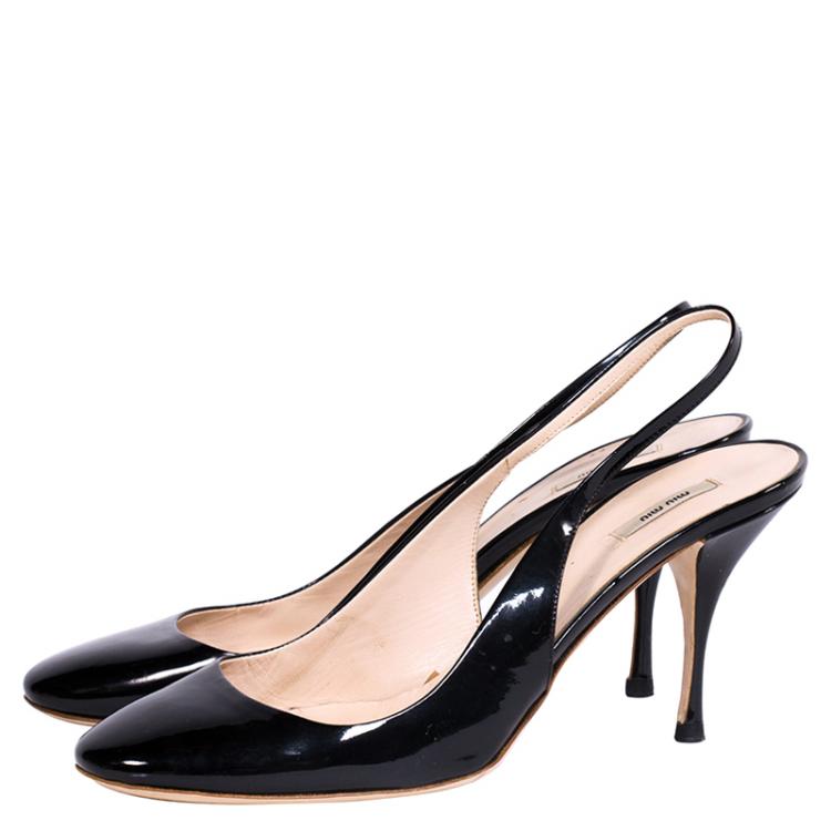 MIU MIU BLACK AND BEIGE LEATHER SLINGBACK パンプス MIU MIU Sandals Shoes 41 Pumps Peep Floral Slingback Cut-Out