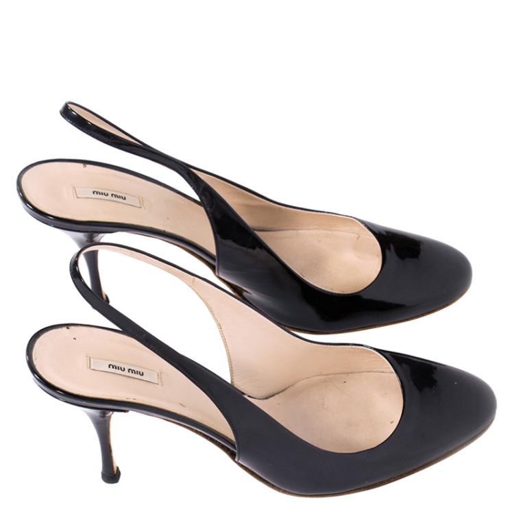Pre Owned Miu Miu Black Patent Slingback Sandals Size 37.5