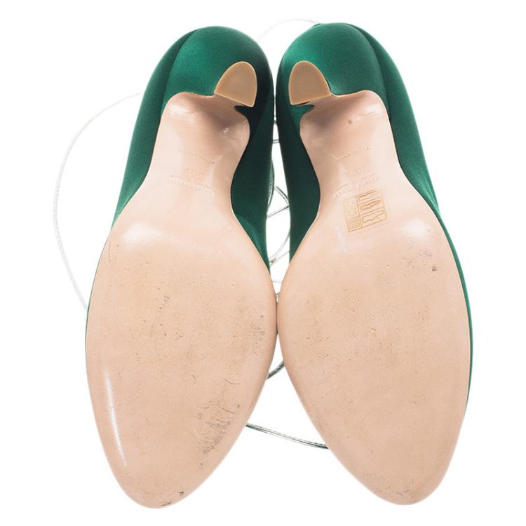 Pre Owned Miu Miu Green Satin Tie Around Pumps Size 39.5