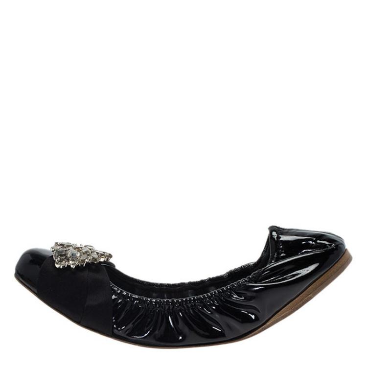 Pre Owned  Miu Miu Black Patent Jeweled Ballet Flats Size 38.5