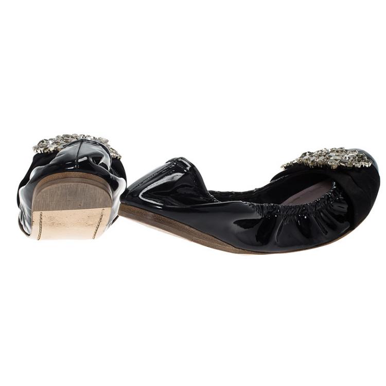 Pre Owned  Miu Miu Black Patent Jeweled Ballet Flats Size 38.5