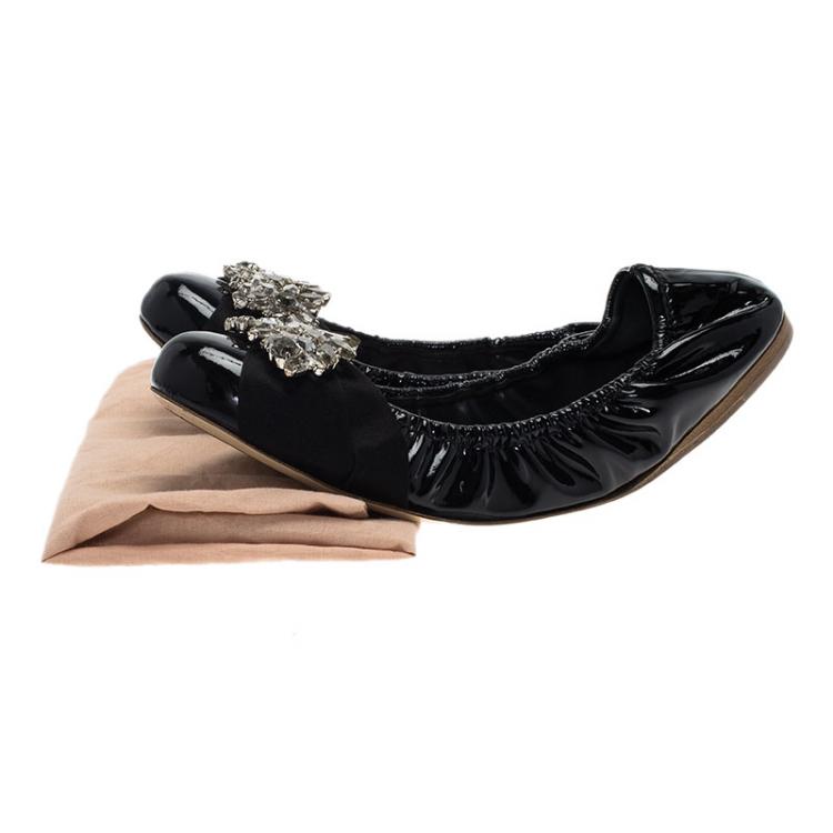 Pre Owned  Miu Miu Black Patent Jeweled Ballet Flats Size 38.5