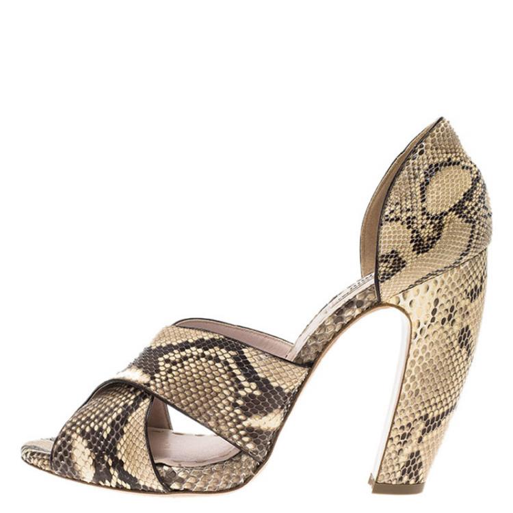 Pre Owned Miu Miu Beige Python Criss Cross D'orsay Pumps Size 39