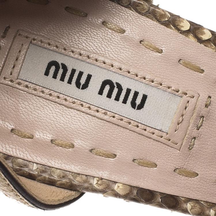 Pre Owned Miu Miu Beige Python Criss Cross D'orsay Pumps Size 39