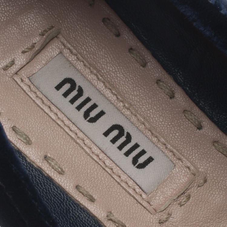 Pre Owned Miu Miu Blue Velvet Jeweled Skate Sneakers Size 36.5