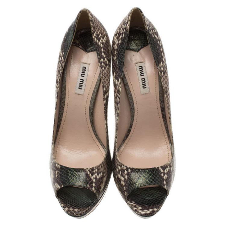Pre Owned Miu Miu Grey Python Open Toe Platform Pumps Size 40