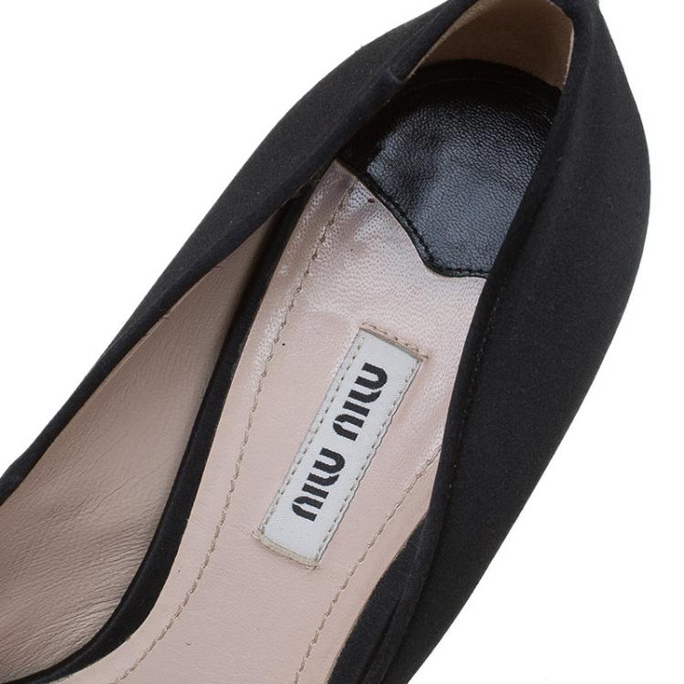 Pre Owned Miu Miu Black Satin Jewel Embellished Peep Toe Pumps Size 40