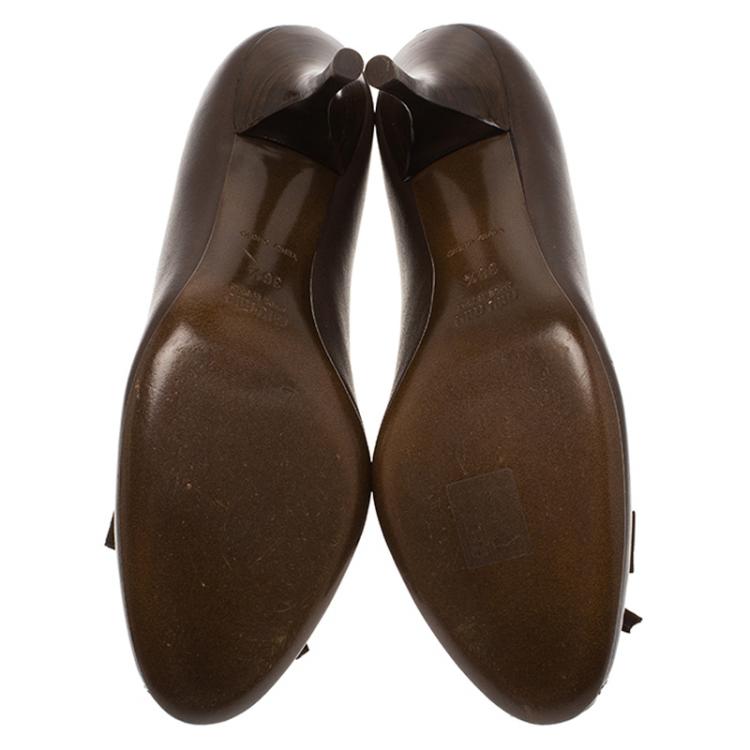 Pre Owned Miu Miu Brown Leather Bow Detail Pumps Size 36.5