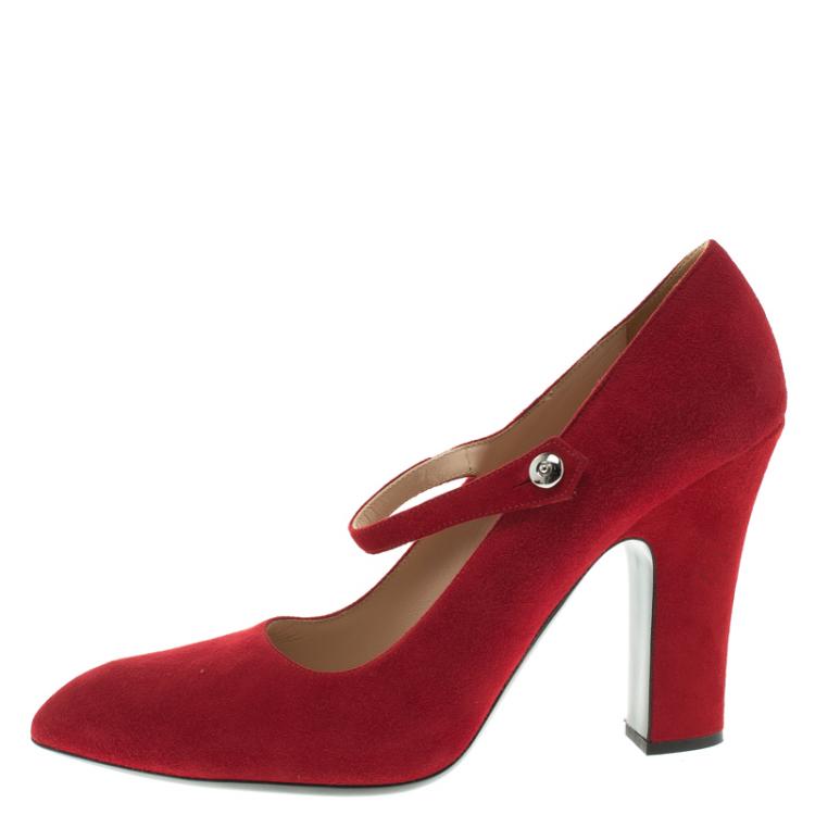 Pre Owned Miu Miu Red Suede Mary Jane Pumps Size 38.5