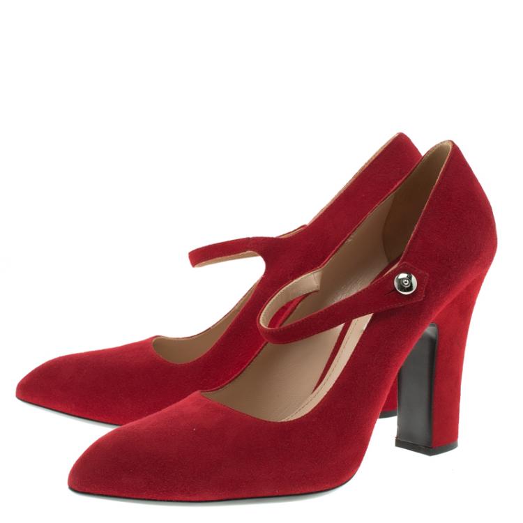 Pre Owned Miu Miu Red Suede Mary Jane Pumps Size 38.5
