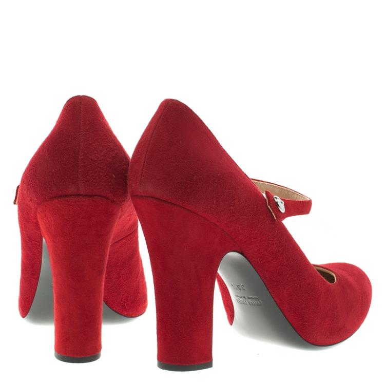 Pre Owned Miu Miu Red Suede Mary Jane Pumps Size 38.5