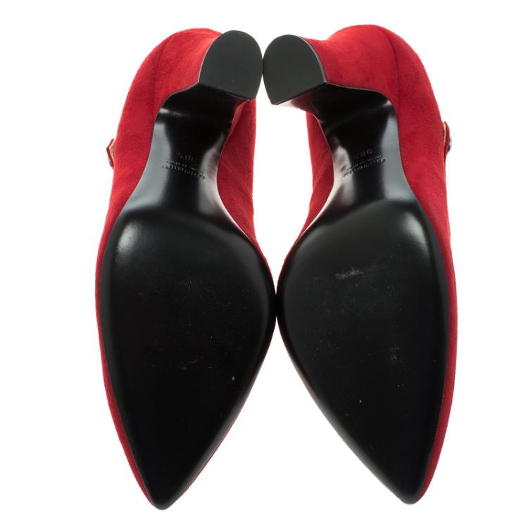 Pre Owned Miu Miu Red Suede Mary Jane Pumps Size 38.5