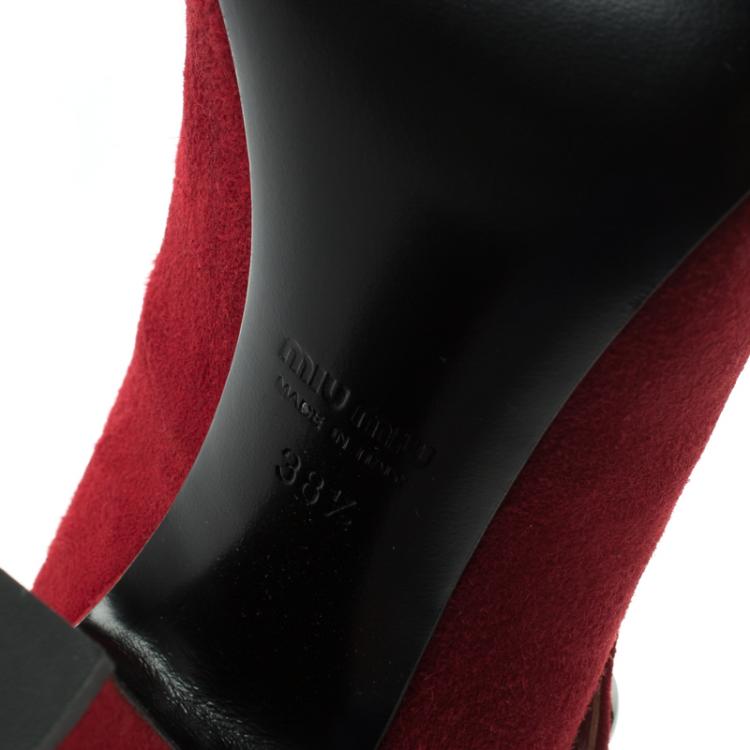 Pre Owned Miu Miu Red Suede Mary Jane Pumps Size 38.5
