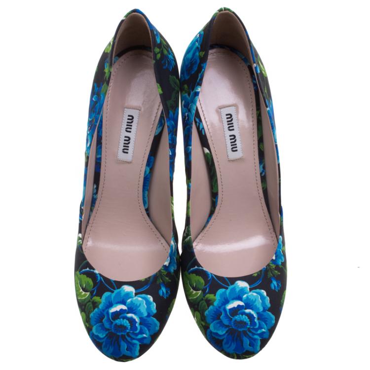 Pre Owned Miu Miu Blue Floral Printed Canvas Pumps Size 40