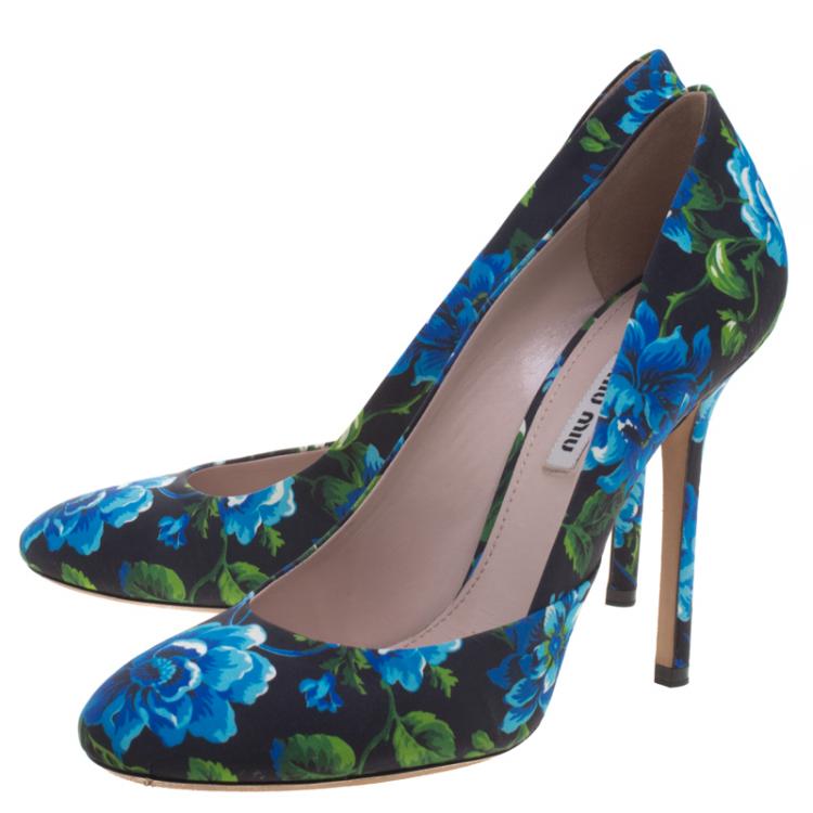 Pre Owned Miu Miu Blue Floral Printed Canvas Pumps Size 40