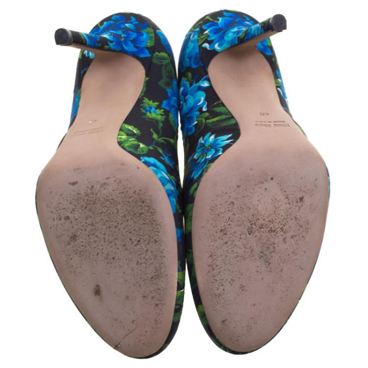 Pre Owned Miu Miu Blue Floral Printed Canvas Pumps Size 40