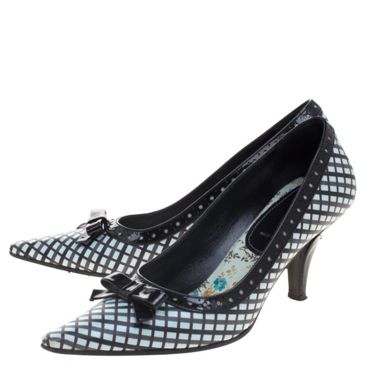 مملوكة مسبقًا Miu Miu Multicolor Printed Leather Bow Detail Pointed Toe Pumps Size 37