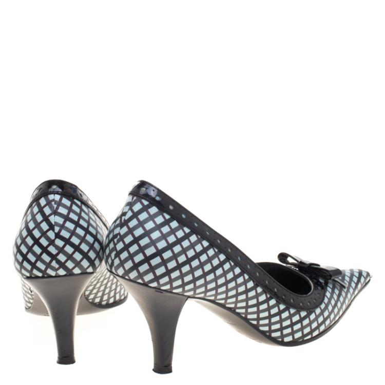 مملوكة مسبقًا Miu Miu Multicolor Printed Leather Bow Detail Pointed Toe Pumps Size 37