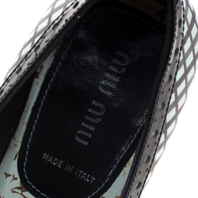 مملوكة مسبقًا Miu Miu Multicolor Printed Leather Bow Detail Pointed Toe Pumps Size 37