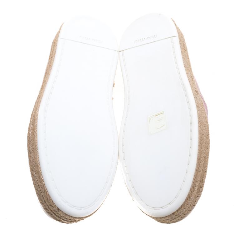 Pre Owned Miu Miu Pink Metallic Leather Espadrille Slip On Sneakers Size 38.5