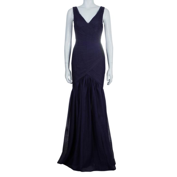 Pre Owned ML Monique Lhuillier Purple Tulle Sequin Embellished Sleeveless Gown M