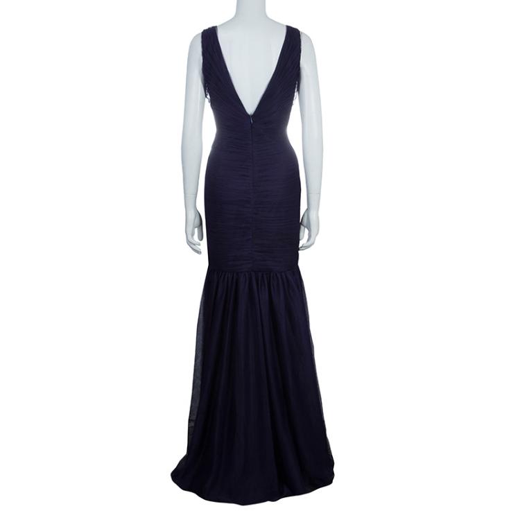 Pre Owned ML Monique Lhuillier Purple Tulle Sequin Embellished Sleeveless Gown M