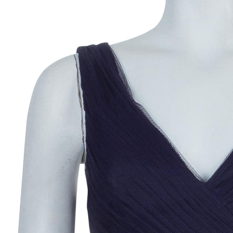 Pre Owned ML Monique Lhuillier Purple Tulle Sequin Embellished Sleeveless Gown M