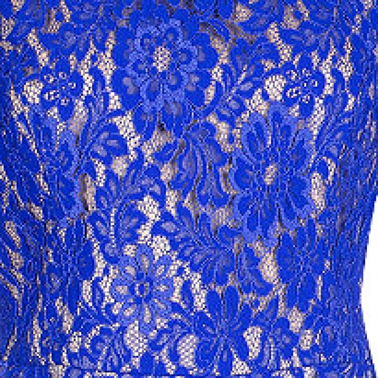 Pre Owned ML By Monique Lhuillier Blue Scalloped Lace Short Sleeve Dress L