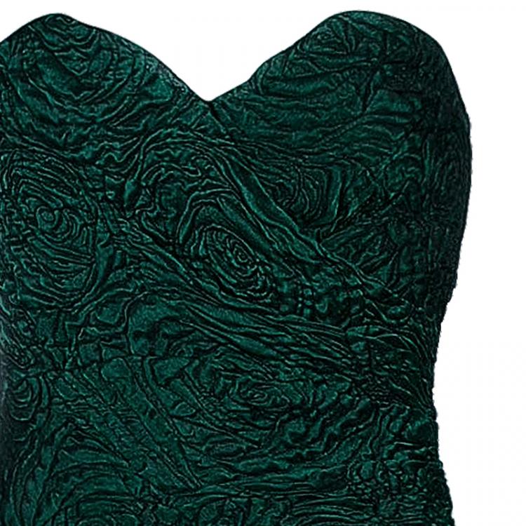 Pre Owned Monique Lhuillier Green Tufted-skirt Strapless Gown M