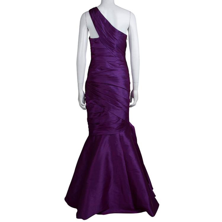 Pre Owned ML By Monique Lhuillier Purple One Shoulder Gown M