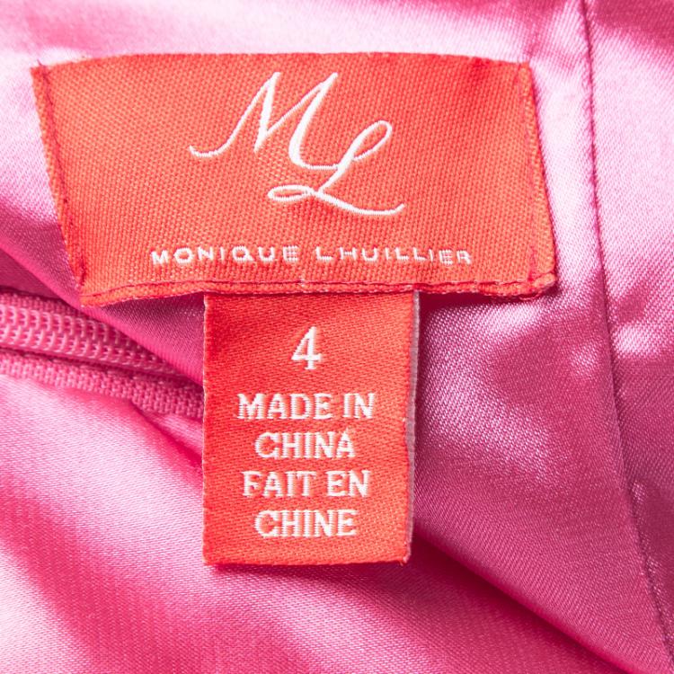 Pre Owned Monique Lhuillier Pink Pleated Net Detail Sleeveless Gown S