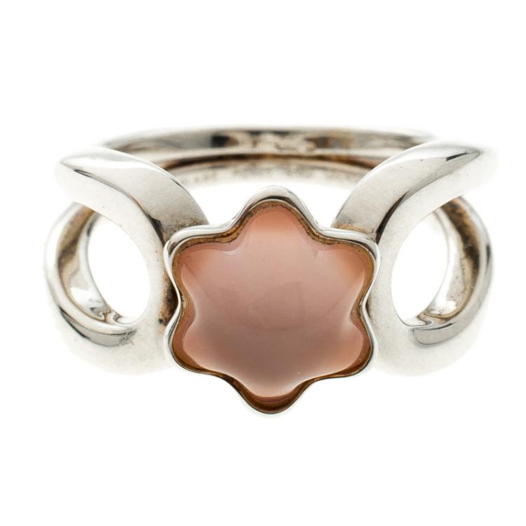 Pre Owned Montblanc Cabochon de Montblanc Rose Quartz Silver Ring 
