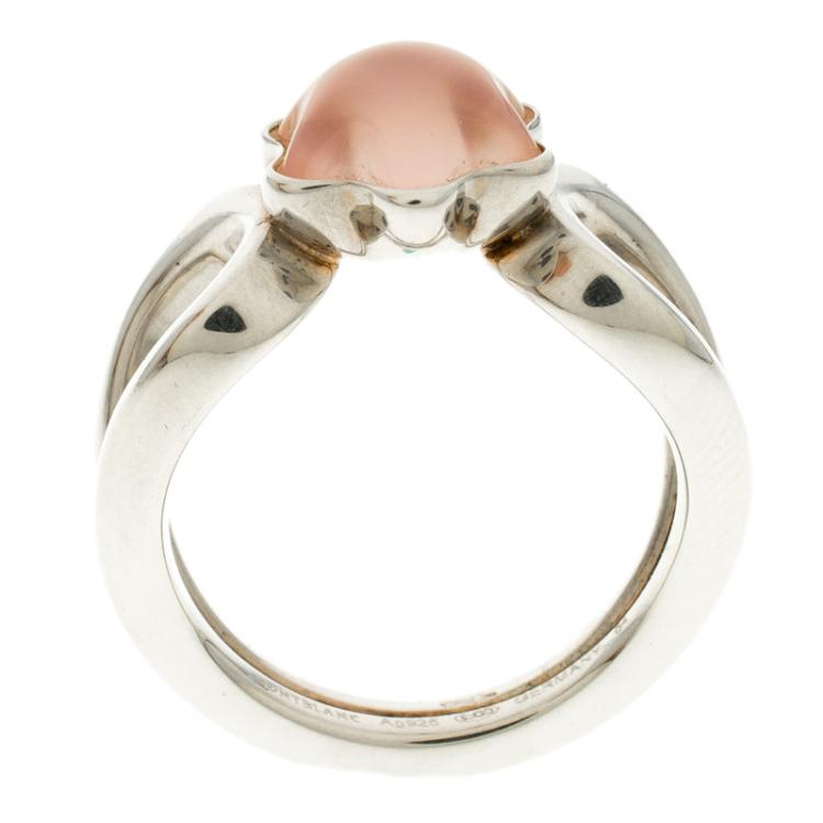 Pre Owned Montblanc Cabochon de Montblanc Rose Quartz Silver Ring 