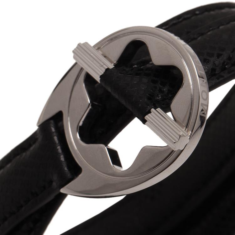 Pre Owned Montblanc Hold Me Tight Black Leather Silver Bracelet