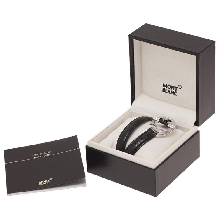 Pre Owned Montblanc Hold Me Tight Black Leather Silver Bracelet